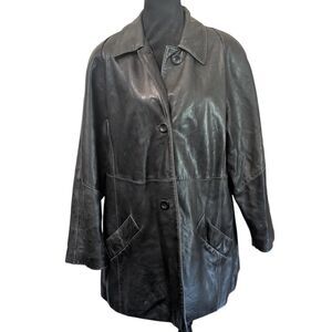 VALERIE STEVENS Lambskin Leather Coat Petites Medium Black Minimalist 90s
